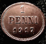 Редкая,  медная монета 1 пенни 1917 года.